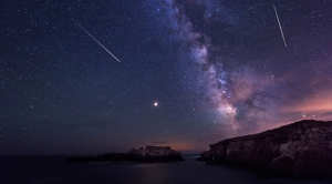 Shooting stars in night sky